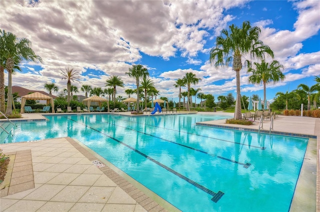 view of pool with a gazebo and a patio area