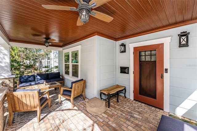 view of patio / terrace with ceiling fan and an outdoor hangout area