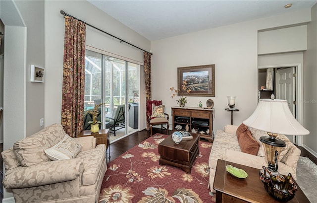 living room featuring dark hardwood / wood-style flooring