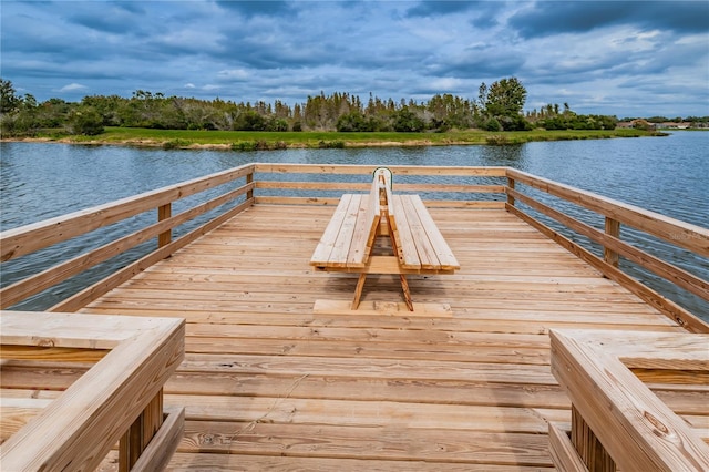 dock area with a water view