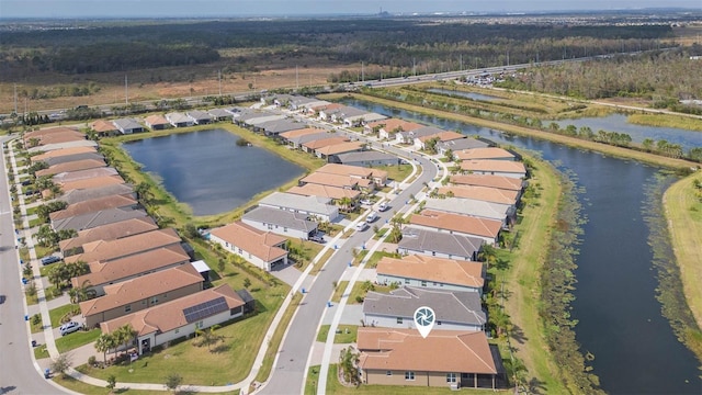 aerial view featuring a water view