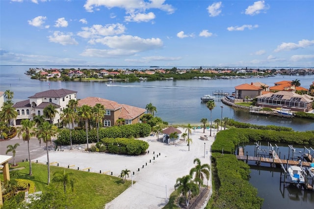 exterior space with a water view