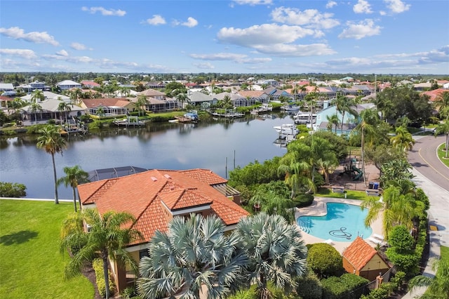 bird's eye view featuring a water view