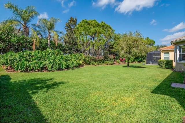 view of yard with glass enclosure