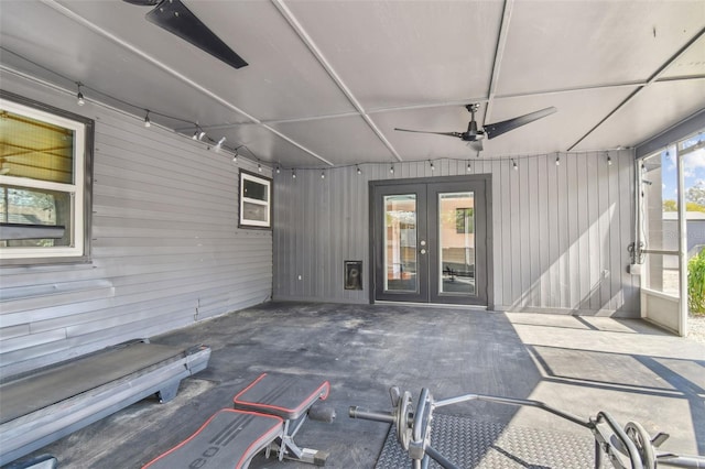 view of patio / terrace featuring french doors and ceiling fan