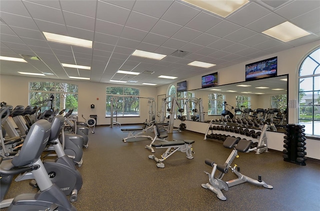 18126 Kara Ct, Tampa, FL 33647 - exercise room featuring a paneled ceiling