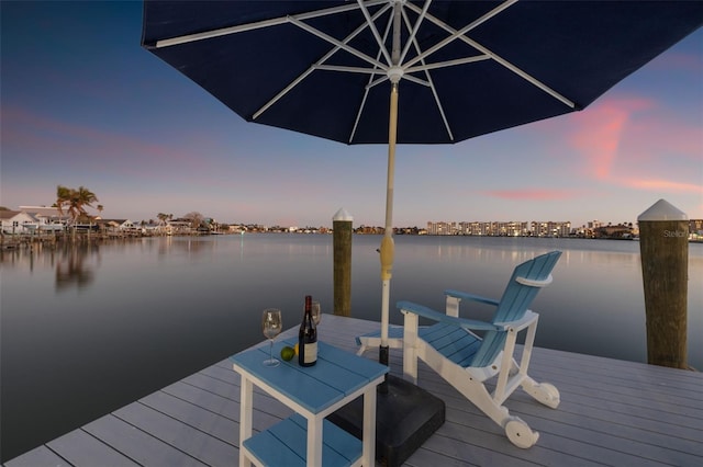 dock area featuring a water view