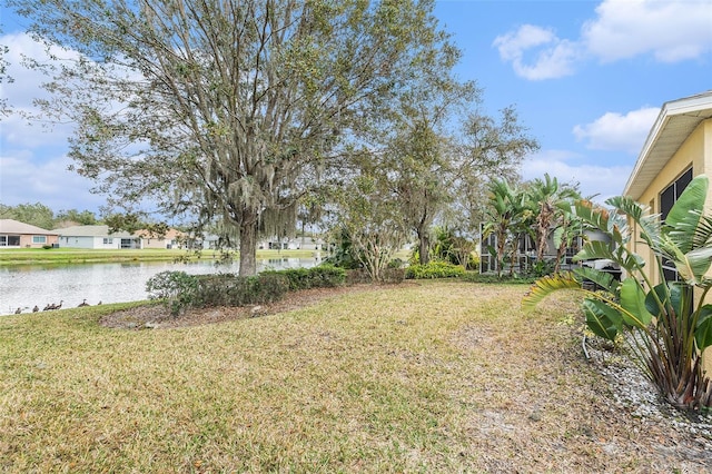 view of yard with a water view