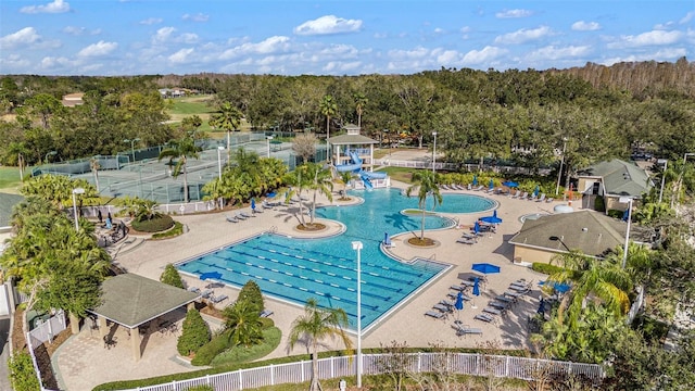 view of swimming pool featuring a patio