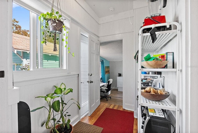 doorway to outside featuring hardwood / wood-style floors