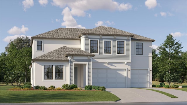 view of front of property featuring a garage and a front yard