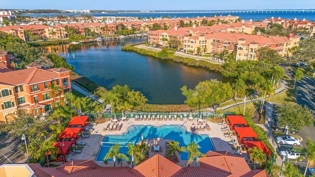 aerial view with a water view