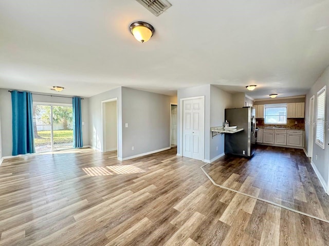 unfurnished living room featuring light hardwood / wood-style floors