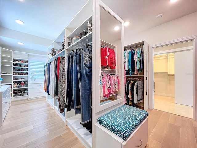 spacious closet featuring light wood-style flooring