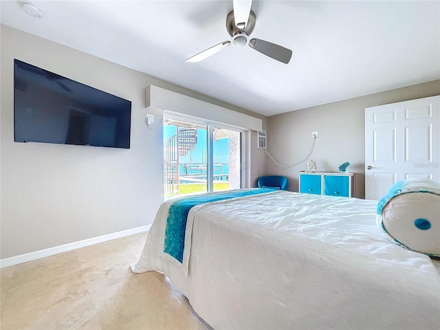 bedroom featuring ceiling fan and baseboards