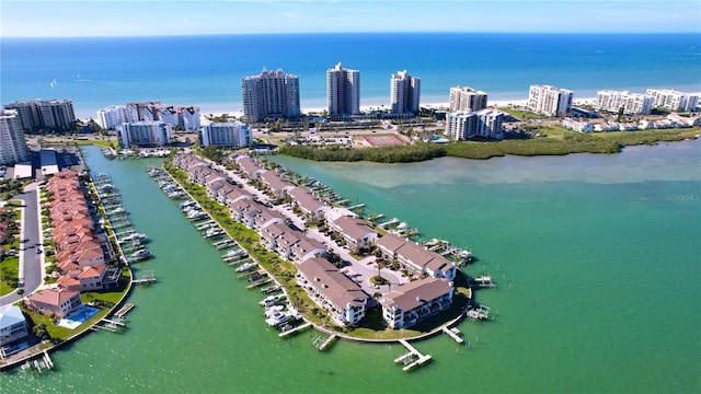 aerial view with a water view and a city view