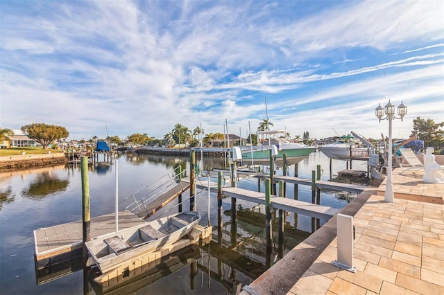 dock area featuring a water view