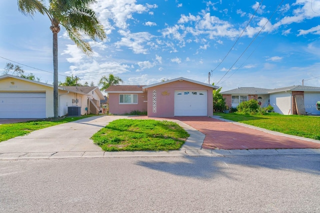 5033 Blue Heron Dr, New Port Richey, FL 34652 - single story home with cooling unit, a garage, and a front lawn