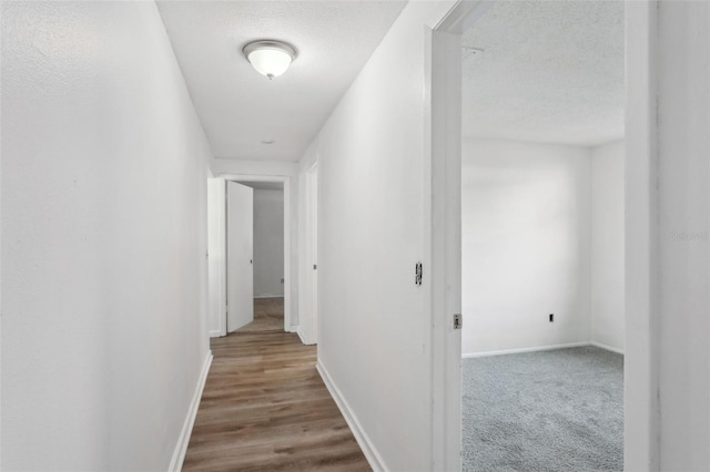 hallway featuring hardwood / wood-style floors and a textured ceiling