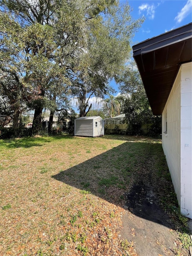 view of yard featuring a shed