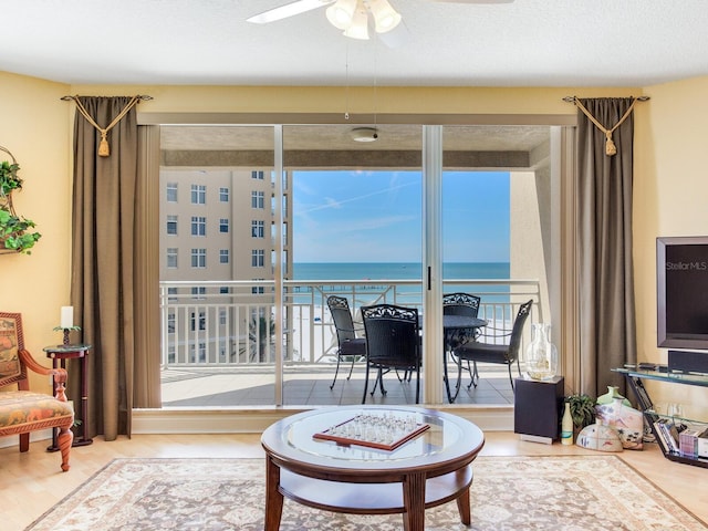 living room with ceiling fan