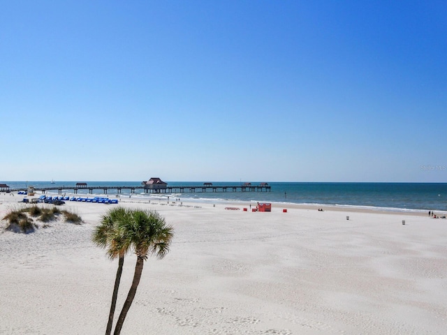 view of water feature featuring a beach view