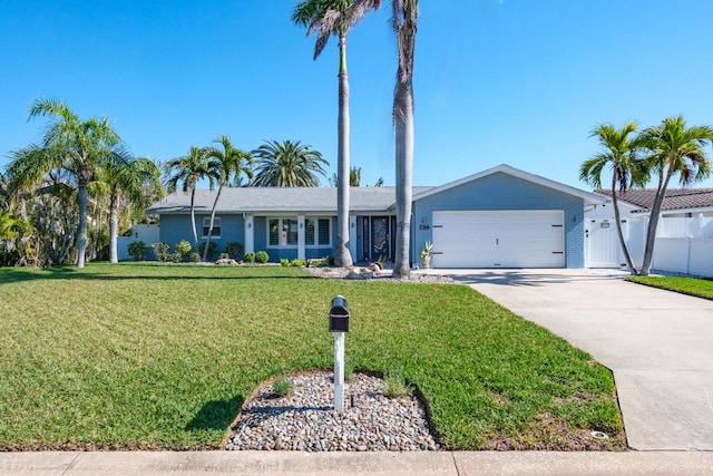 ranch-style home featuring a garage and a front yard