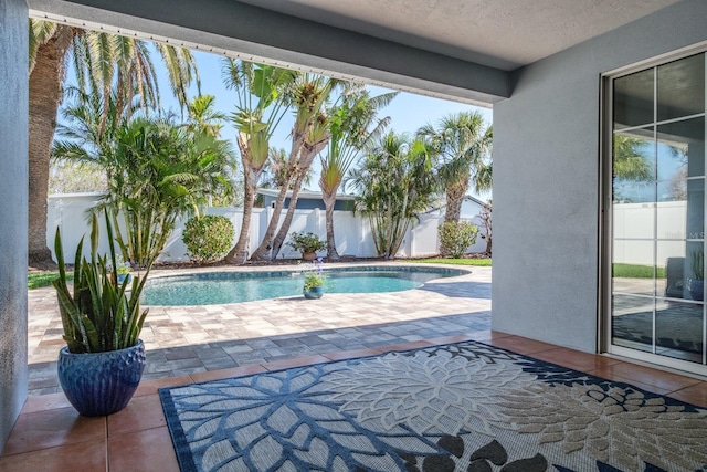 view of swimming pool featuring a patio area