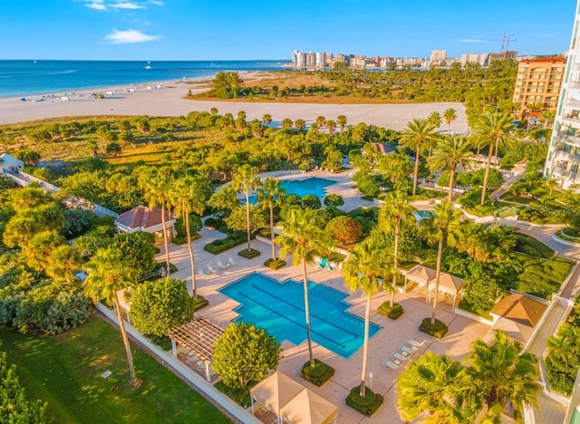 aerial view with a water view