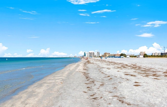 property view of water featuring a beach view