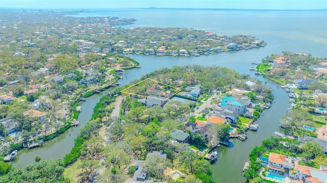 aerial view with a residential view and a water view