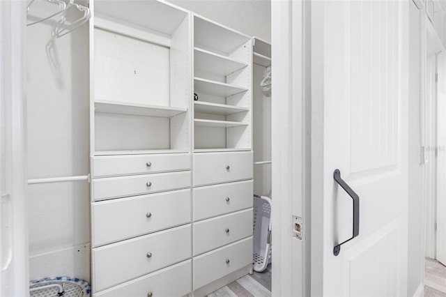 spacious closet with light hardwood / wood-style floors