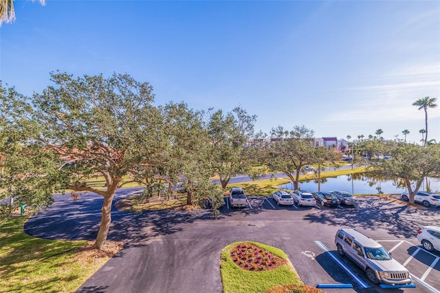 exterior space with a water view