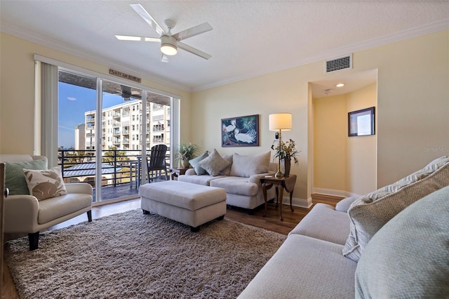 7902 Sailboat Key Blvd S Unit 206, South Pasadena, FL 33707 - living room featuring crown molding, wood finished floors, a ceiling fan, and baseboards