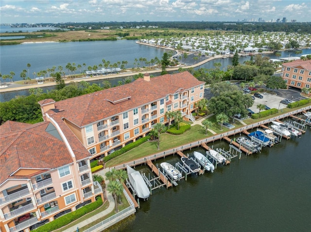 aerial view with a water view