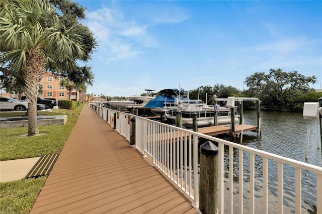 view of dock with a water view