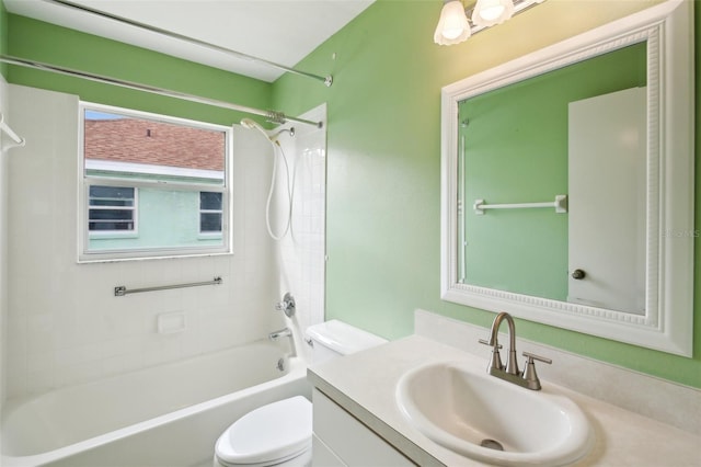 full bathroom featuring shower / washtub combination, vanity, and toilet