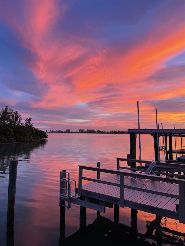 view of dock with a water view