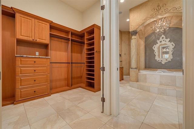 interior space featuring light tile patterned flooring