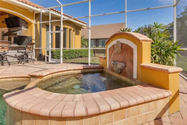 view of swimming pool featuring a patio area