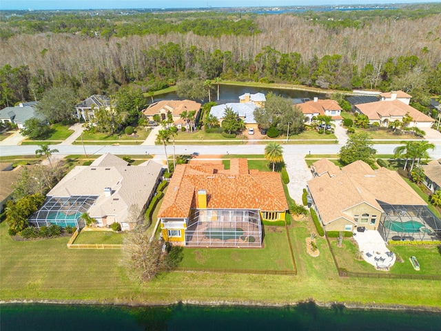 aerial view with a water view