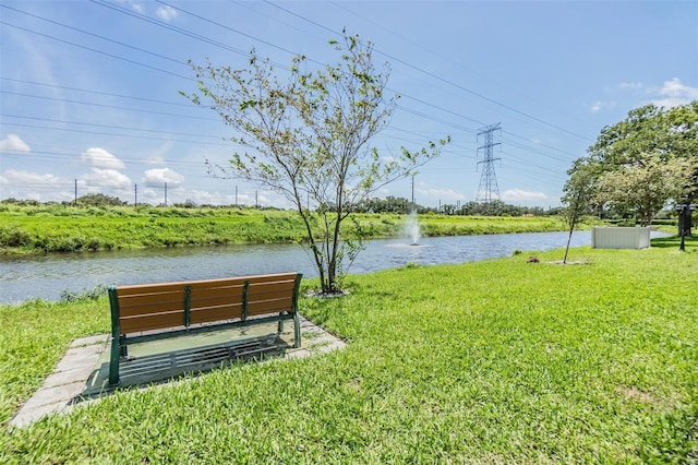 view of community featuring a yard and a water view