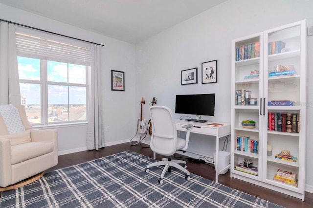 office with baseboards and wood finished floors