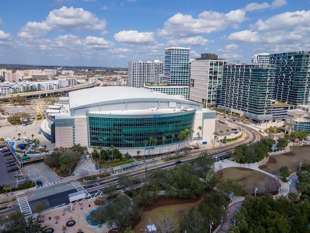 drone / aerial view with a city view