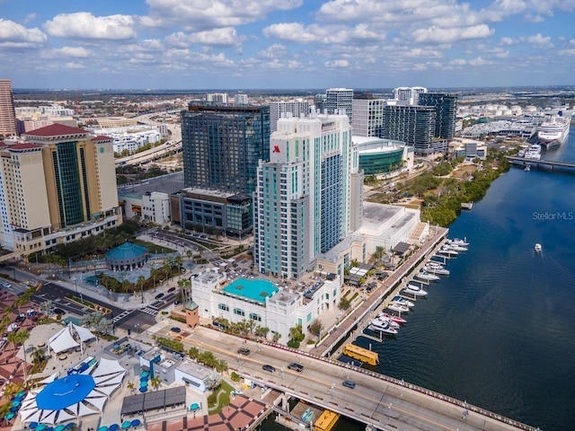 bird's eye view with a view of city and a water view