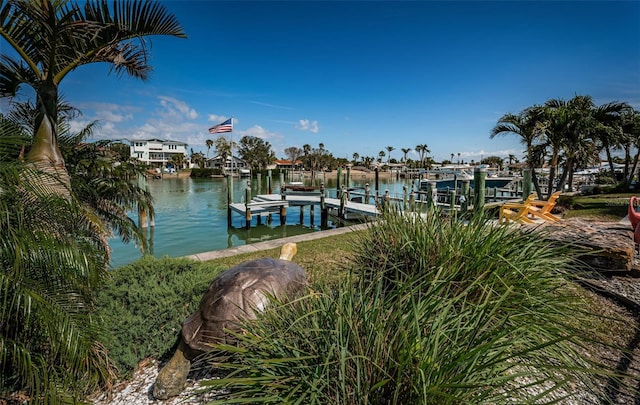 view of dock featuring a water view and boat lift