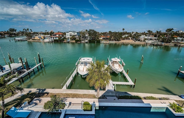 view of dock featuring a water view and boat lift