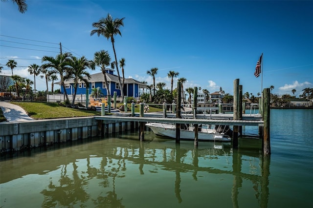 view of dock with a water view