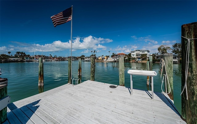 dock area with a water view