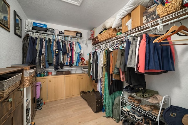 spacious closet with light hardwood / wood-style floors